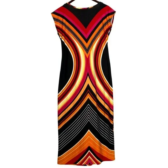 Olivia Matthews Maxi Dress Black & Vibrant Print Sleeveless Stretchy Sz Lg - Picture 2 of 7